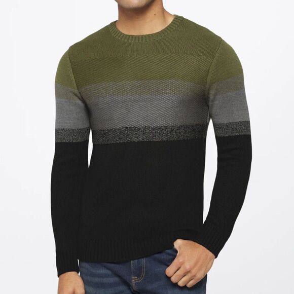 COMMERCE Heathered Chest Stripe Crewneck Sweater Grey Medium Stitch Fix Nwt - Picture 1 of 5
